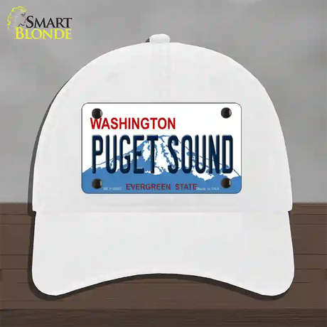 Puget Sound Washington Novelty License Plate Hat Unconstructed Cotton / White