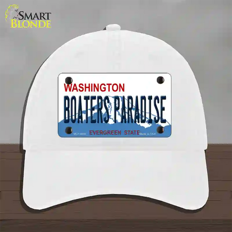 Boaters Paradise Washington Novelty License Plate Hat Unconstructed Cotton / White