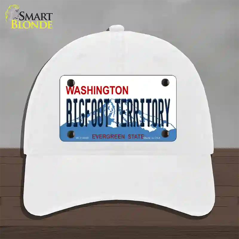 Bigfoot Territory Washington Novelty License Plate Hat Unconstructed Cotton / White