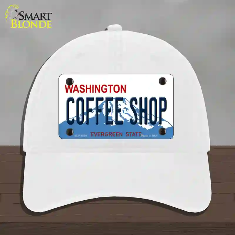 Coffee Shop Washington Novelty License Plate Hat Unconstructed Cotton / White