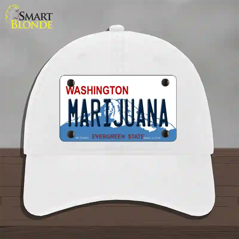 Marijuana Washington Novelty License Plate Hat Unconstructed Cotton / White