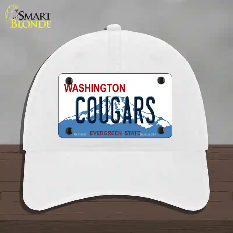 Cougars Washington Novelty License Plate Hat Unconstructed Cotton / White