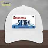 Storm Washington Novelty License Plate Hat Unconstructed Cotton / White