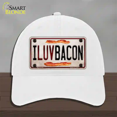 I Luv Bacon Novelty License Plate Hat Unconstructed Cotton / White