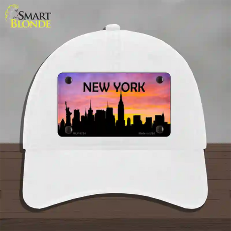 New York Silhouette Novelty License Plate Hat Unconstructed Cotton / White