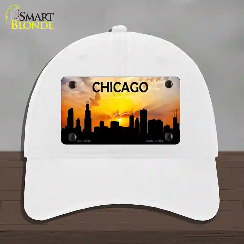 Chicago Silhouette Novelty License Plate Hat Unconstructed Cotton / White