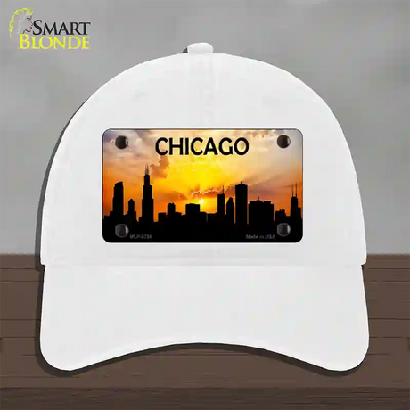 Chicago Silhouette Novelty License Plate Hat Unconstructed Cotton / White