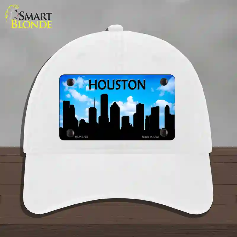 Houston Silhouette Novelty License Plate Hat Unconstructed Cotton / White