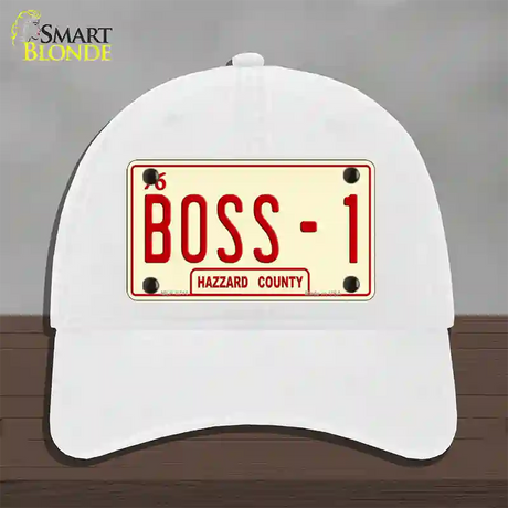 Boss 1 Novelty License Plate Hat Unconstructed Cotton / White