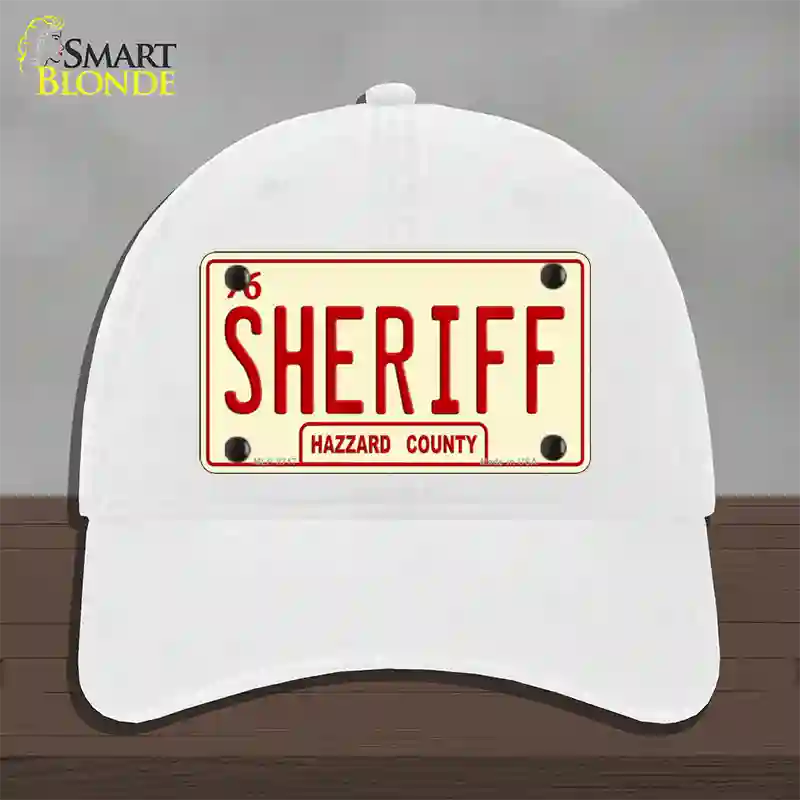 Sheriff Novelty License Plate Hat Unconstructed Cotton / White