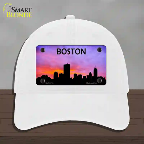 Boston Silhouette Novelty License Plate Hat Unconstructed Cotton / White