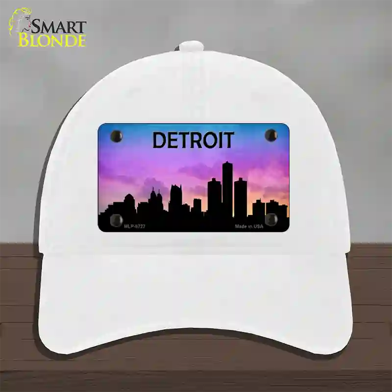 Detroit Silhouette Novelty License Plate Hat Unconstructed Cotton / White