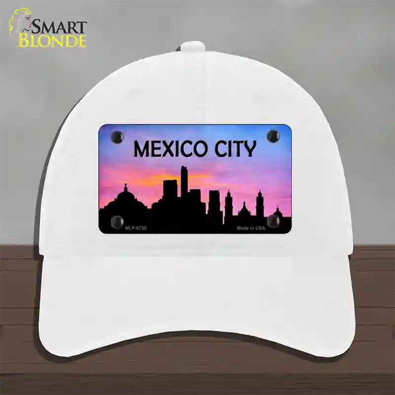 Mexico City Silhouette Novelty License Plate Hat Unconstructed Cotton / White