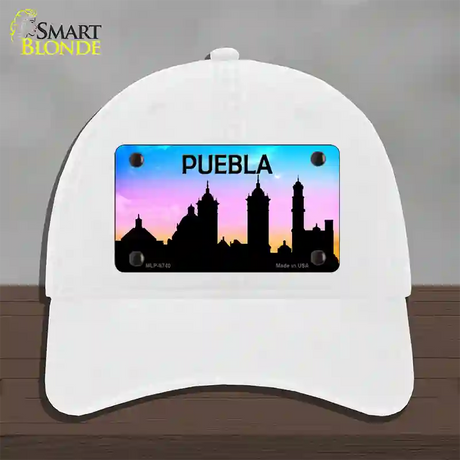 Puebla Silhouette Novelty License Plate Hat Unconstructed Cotton / White