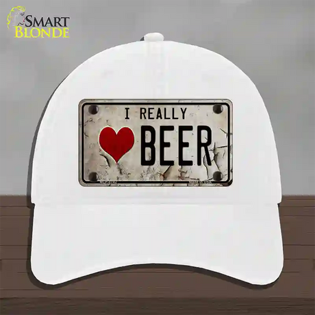 I Love Beer Novelty License Plate Hat Unconstructed Cotton / White