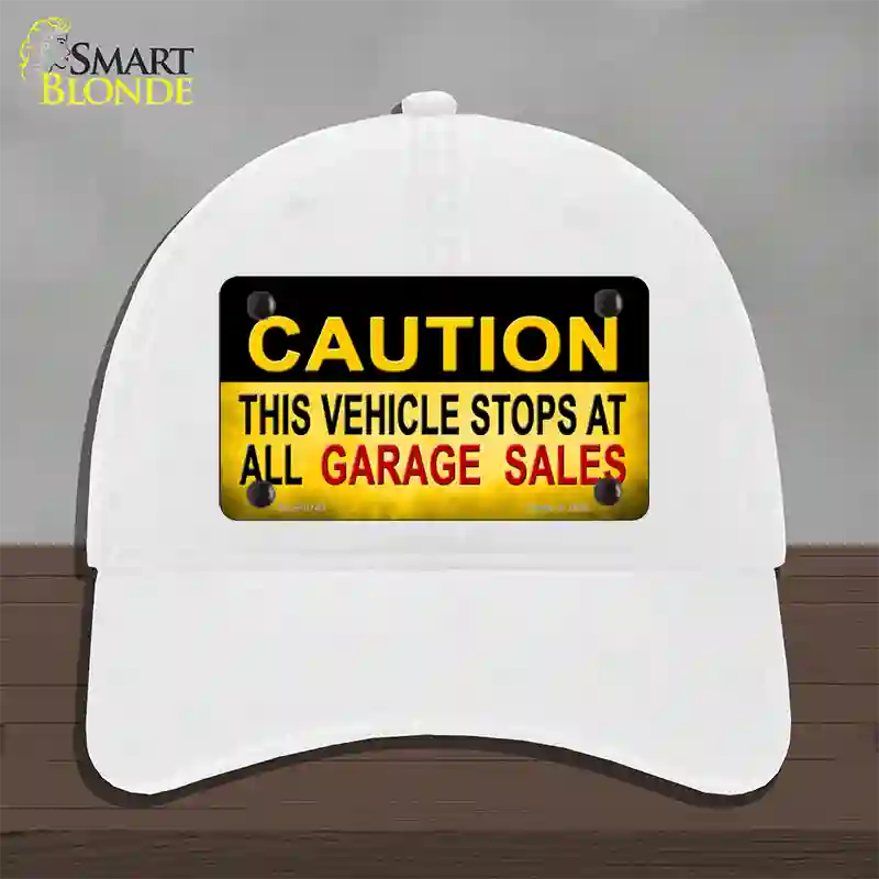 Caution Stops At Garage Sales Novelty License Plate Hat Unconstructed Cotton / White