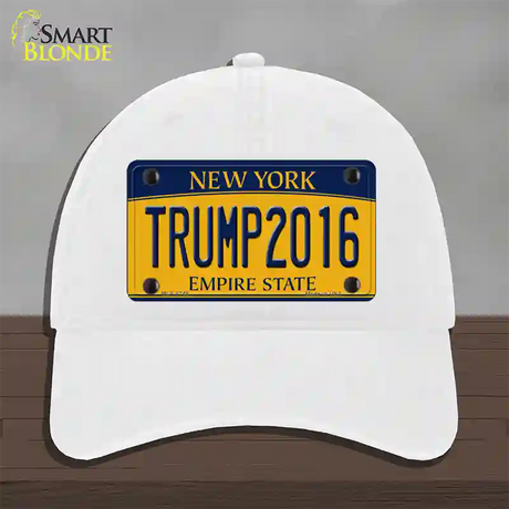 Trump 2016 Novelty License Plate Hat Unconstructed Cotton / White