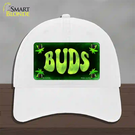 Buds Novelty License Plate Hat Unconstructed Cotton / White