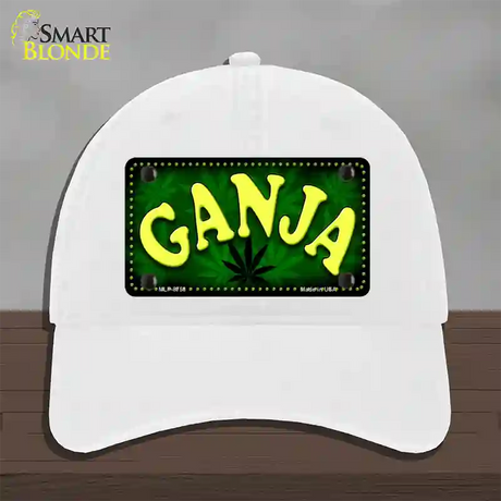 Ganja Novelty License Plate Hat Unconstructed Cotton / White