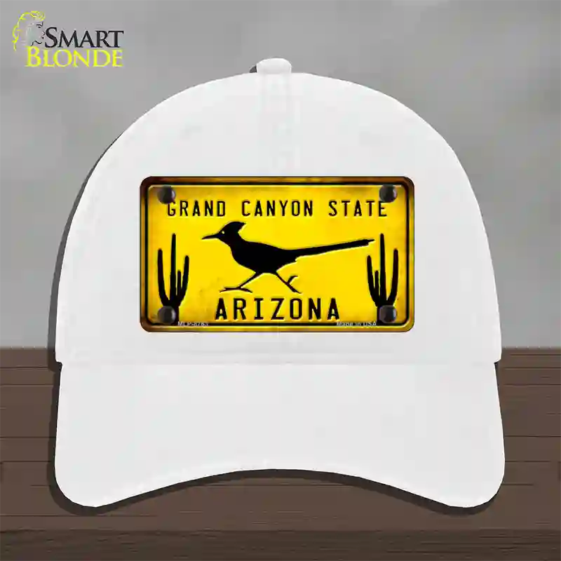 Roadrunner Yellow Arizona Grand Canyon State Novelty License Plate Hat Unconstructed Cotton / White