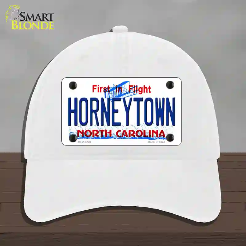 Horneytown North Carolina Novelty License Plate Hat Unconstructed Cotton / White