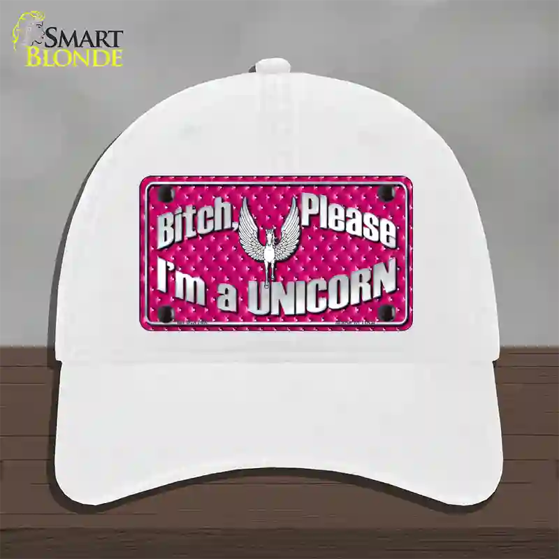 Bitch Please Novelty License Plate Hat Unconstructed Cotton / White