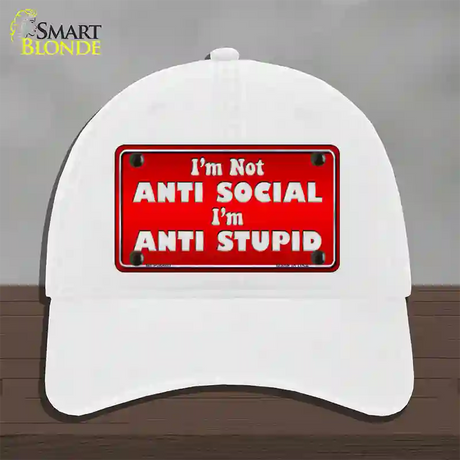 Anti Social Novelty License Plate Hat Unconstructed Cotton / White