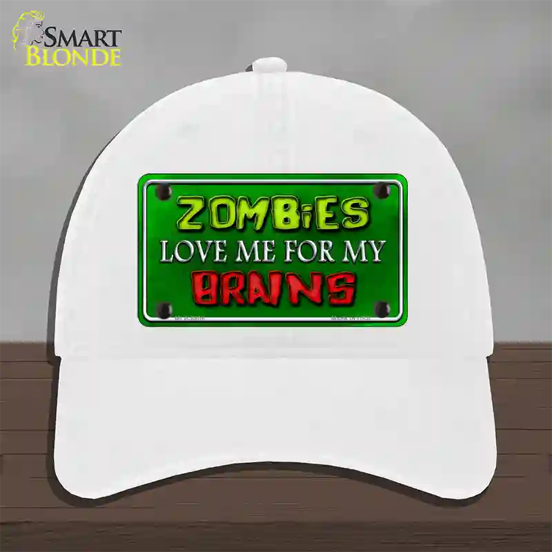 Zombies Love Me Novelty License Plate Hat Unconstructed Cotton / White