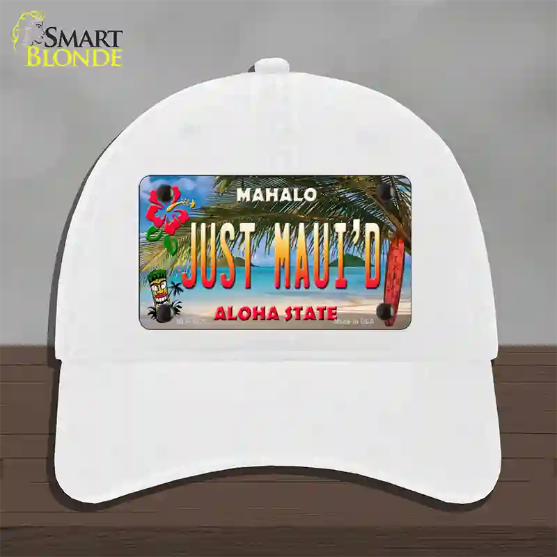 Just Mauid Tiki Hawaii Novelty License Plate Hat Unconstructed Cotton / White