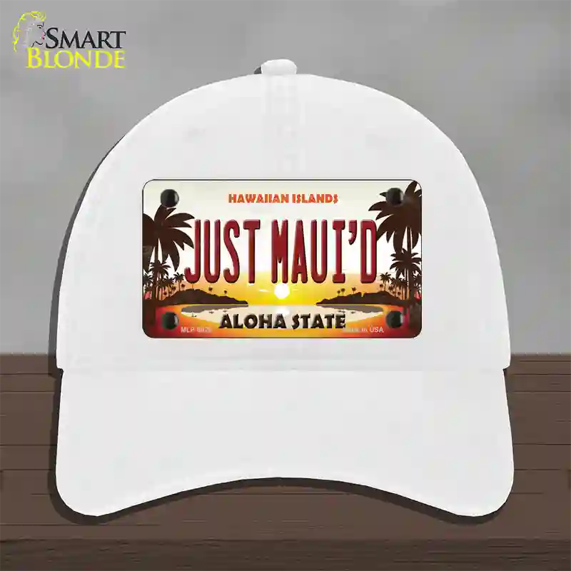 Just Mauid Sunset Novelty License Plate Hat Unconstructed Cotton / White