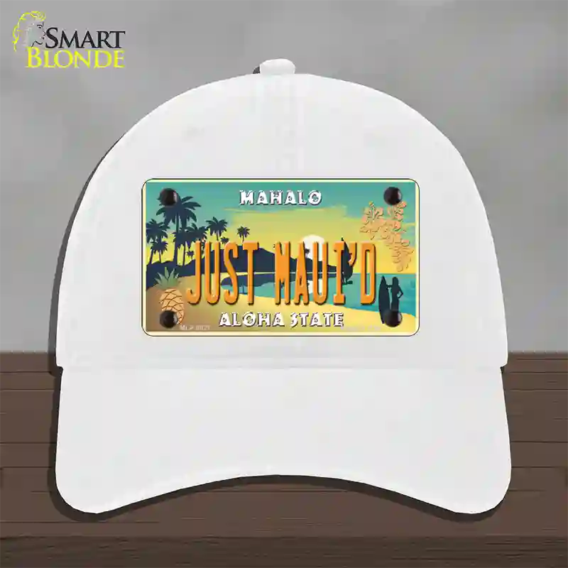 Just Mauid Vintage Novelty License Plate Hat Unconstructed Cotton / White