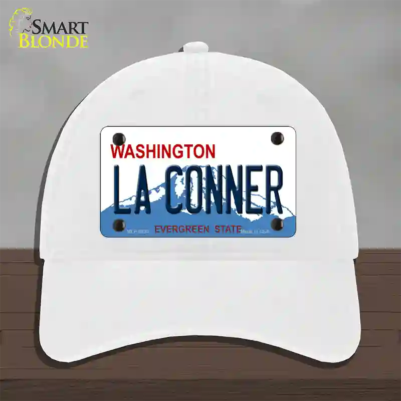 La Conner Washington Novelty License Plate Hat Unconstructed Cotton / White