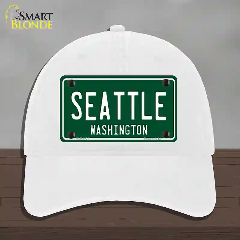 Seattle Washington Green Novelty License Plate Hat Unconstructed Cotton / White