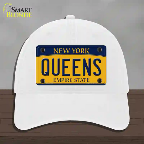 Queens New York Novelty License Plate Hat Unconstructed Cotton / White