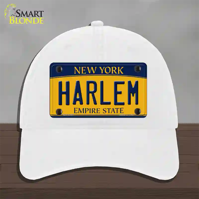 Harlem New York Novelty License Plate Hat Unconstructed Cotton / White