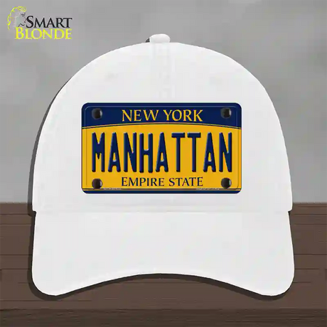 Manhattan New York Novelty License Plate Hat Unconstructed Cotton / White