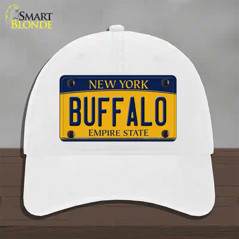 Buffalo New York Novelty License Plate Hat Unconstructed Cotton / White