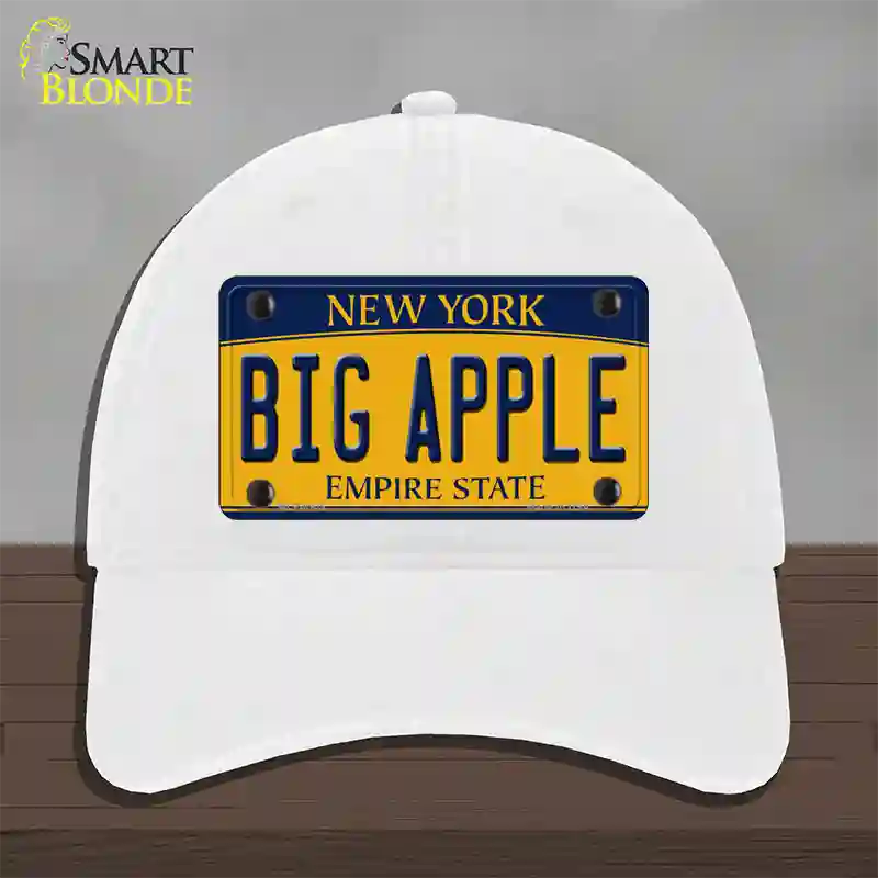 Big Apple Yellow New York Novelty License Plate Hat Unconstructed Cotton / White