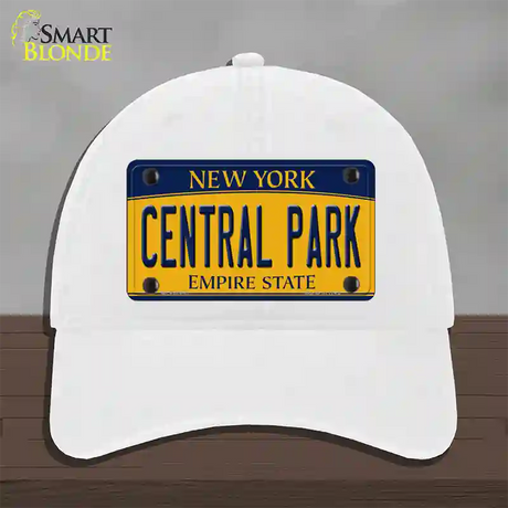 Central Park Yellow New York Novelty License Plate Hat Unconstructed Cotton / White