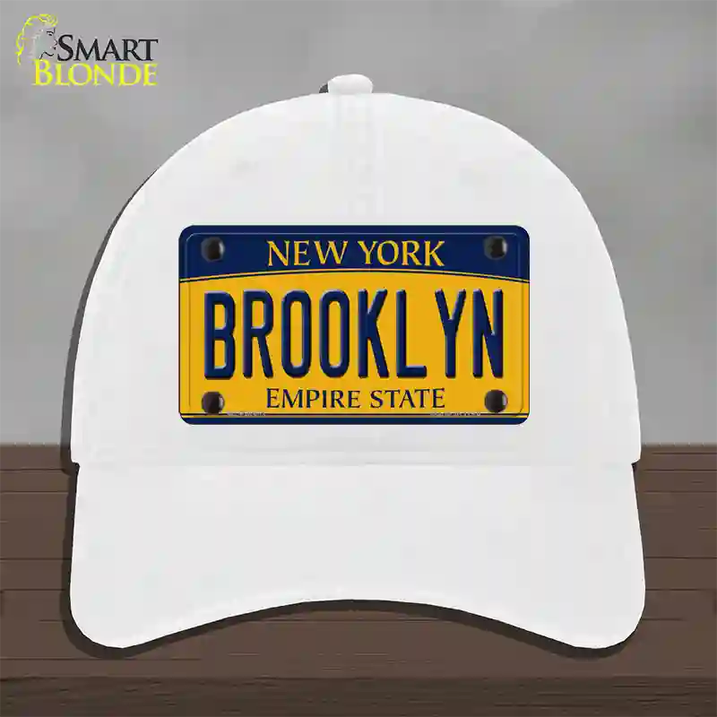 Brooklyn New York Novelty License Plate Hat Unconstructed Cotton / White