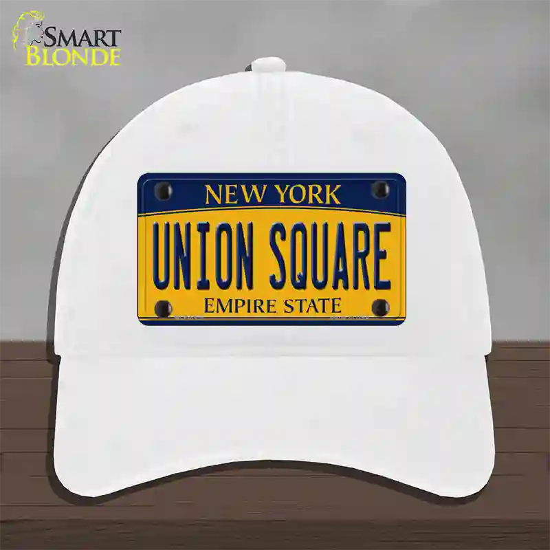 Union Square New York Novelty License Plate Hat Unconstructed Cotton / White