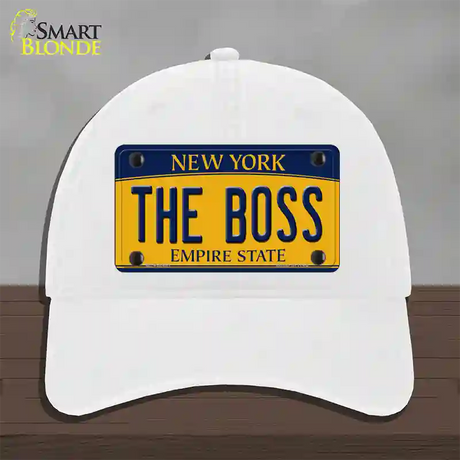 The Boss New York Novelty License Plate Hat Unconstructed Cotton / White