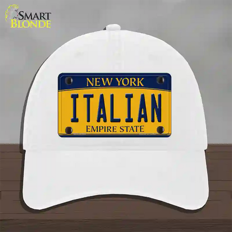 Italian Yellow New York Novelty License Plate Hat Unconstructed Cotton / White