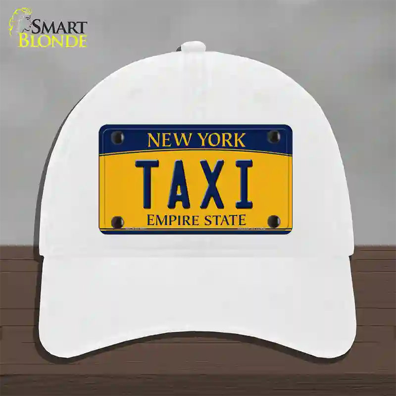 Taxi New York Novelty License Plate Hat Unconstructed Cotton / White