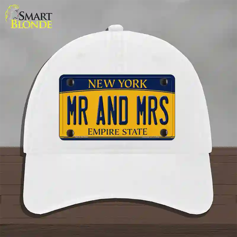 Mr and Mrs New York Novelty License Plate Hat Unconstructed Cotton / White