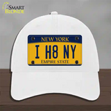 I H8 NY New York Novelty License Plate Hat Unconstructed Cotton / White