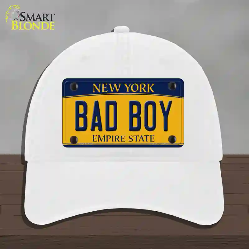 Bad Boy New York Novelty License Plate Hat Unconstructed Cotton / White