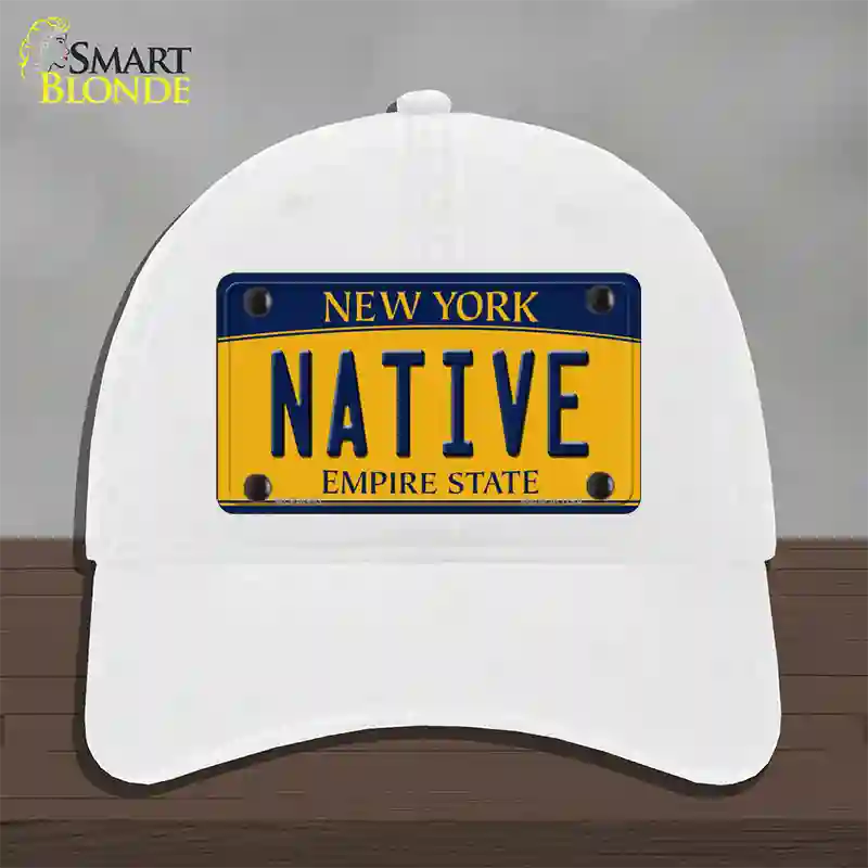 Native New York Novelty License Plate Hat Unconstructed Cotton / White