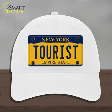 Tourist New York Novelty License Plate Hat Unconstructed Cotton / White