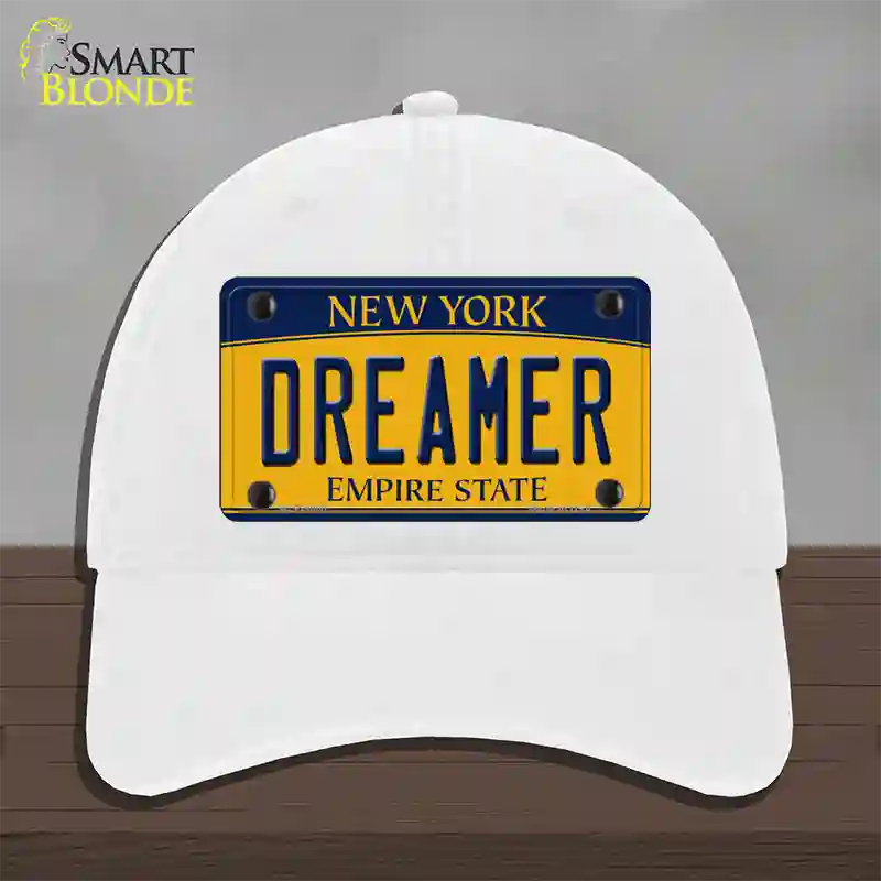 Dreamer New York Novelty License Plate Hat Unconstructed Cotton / White